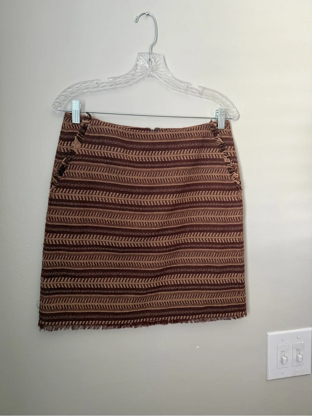 Textured Brown Striped Mini Skirt